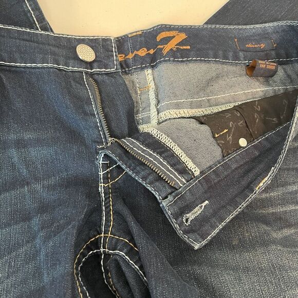 Seven7 Womens Blue Skinny Jeans Mid Rise Pockets Logo Cotton Blend - Picture 9 of 13